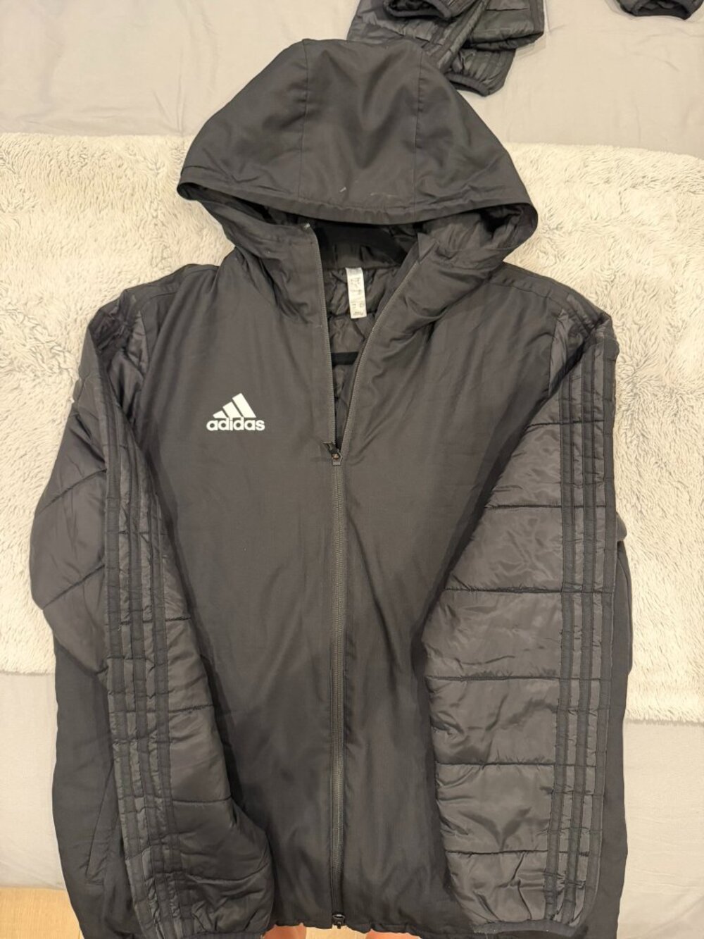 Black hooded Adidas coat